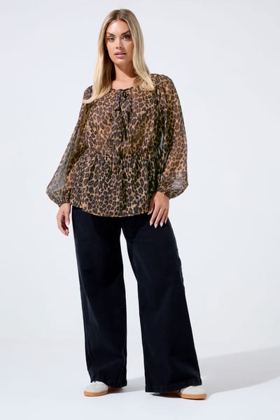 Limited Collection Bruine Luipaard Strik Voorkant Blouse Size 42