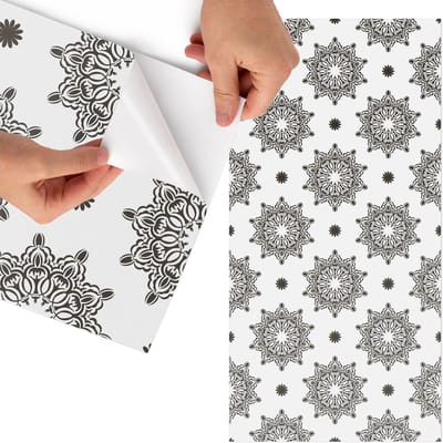 Tulup Meubelfolie - Elegante mandala Wrapfolie Keuken - 75x150 cm - Zwart-wit Meubelfolie - Decoratiefolie Zelfklevend - Modern Meubelfolie - Meubelfolie Zelfklevend - Badkamer decoratie - Achtergronden en patronen