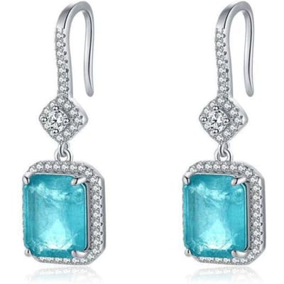 100% Vintage 925 Sterling Zilver Paraiba Toermalijn Edelsteen Druppel Hanger Diamanten Oorbellen Fijne Sieraden Cadeau Groothandel hemelsblauwe kleur