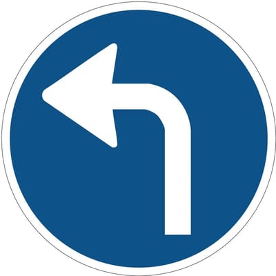 Verplichte rijrichting links bord - D5L | gecoat dibond materiaal | 10 cm