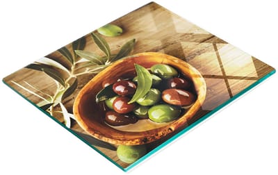 Keukenplank van gehard glas met decoratieve olijfmotieven, 60x52 cm