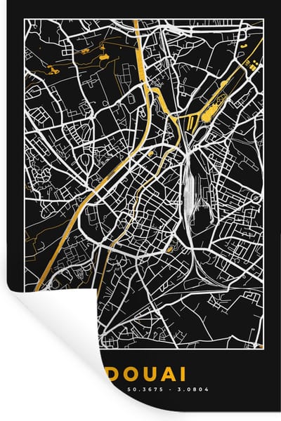 Muurstickers - Sticker Folie - Plattegrond - Kaart - Douai - Frankrijk - Stadskaart - 20x30 cm - Plakfolie - Muurstickers Kinderkamer - Zelfklevend Behang - Zelfklevend behangpapier - Stickerfolie