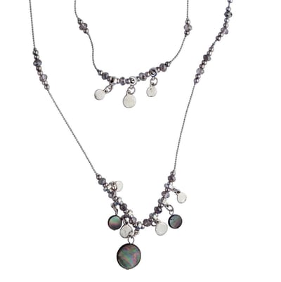 Behave - Dubbele Layer Ketting met Antraciet Grijze Schelpen Hangertjes - lengte 92 cm + 6 cm verlengketting