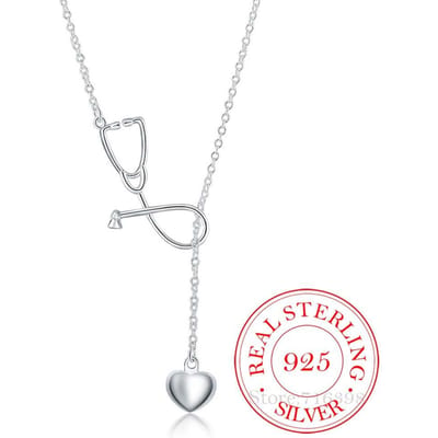 Vintage Bijoux Luxe Dokter Stethoscoop Statement Hanger Ketting voor Vrouwen 925 Sterling Zilver Fijne Sieraden Accessoires 45cm white