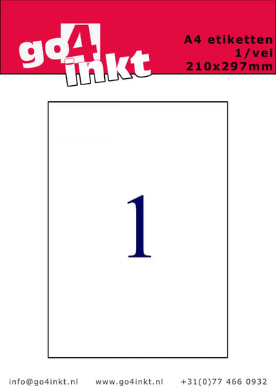 Go4inkt A4 Etiketten 1/vel 210mm x 297mm (100 vel) stickervellen wit