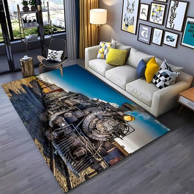 Klassieke Trein Locomotief 3D HD Print Tapijt voor Woonkamer Kinder Slaapkamer Sofa Kleed Deurmat Vloermat Antislip Decor Alfombra 80*120cm