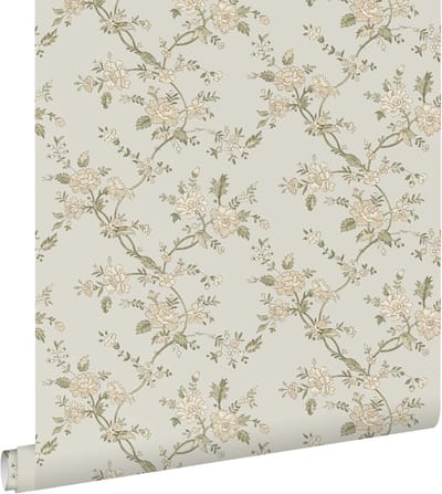 ESTAhome behang vintage bloemen lichtblauw en groen - 50 x 900 cm - 132208