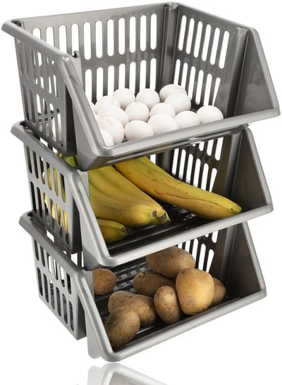 Groentemand 3 Stuks – Opbergmand voor Groente en Fruit – Fruitmand Keuken – Mandenrek Aardappelen Uien – Keukenrek met Manden – Aanrecht Organizer – Fruitrek Voorraadkast