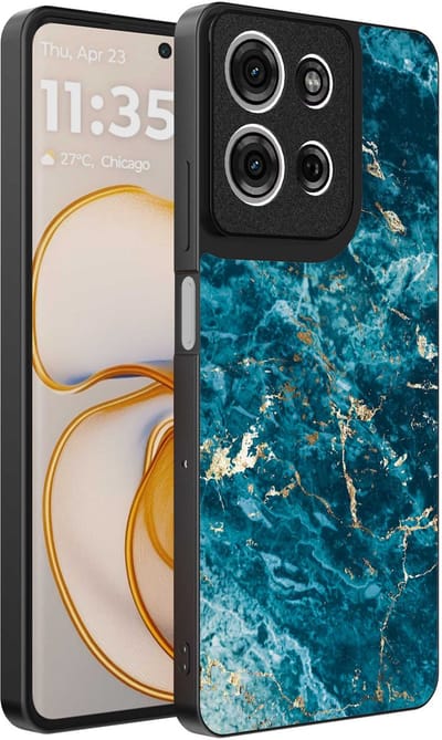 Geschikt voor Motorola Edge 50 Telefoonhoesje met marmer opdruk - TPU backcover case blue marble design - Blauw - Smartphonica geschikt voor Motorola Edge 50