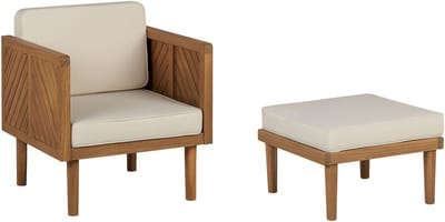 BARATTI - Tuinstoel met ottomaan - Lichtbeige - Acaciahout