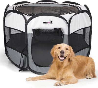 MaxxPet Opvouwbare Bench - Hondenren Stof - Puppytent - Ronde Reisbench - Opvouwbare Puppyren Nylon - 125x60cm - Grijs