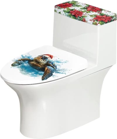 Toiletbril Hoezen - Toiletdeksel Set - Badkamer Decoreren - Elastische Rand - Past Meeste Toiletten - Schildpad Bloemen