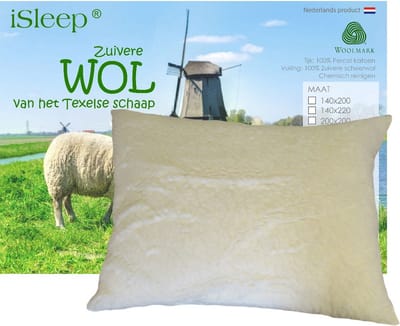 iSleep Wollen Hoofdkussen DeLuxe - Wolvacht Zijde - 60x70 cm