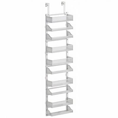 Deur Organizer met 10 Planken - Heavy Duty Hangend Opbergsysteem - voor keuken en voorraadkast - Wit Carbonstaal - Bruin 60 cm