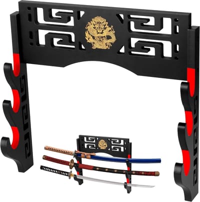 3-traps zwaardhouder met fluwelen kussen en drakenpatroon voor lichtzwaarden en samurai zwaarden, ideale wandstandaard voor verzamelaars
