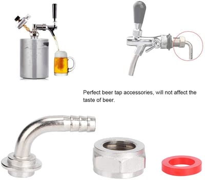 Dailygoods- Bierkraan - Accessoires voor Brouwtap - Koper - Bierstaartstuk Elleboog 5/16 inch - Zeskantmoer - Goede Afdichting