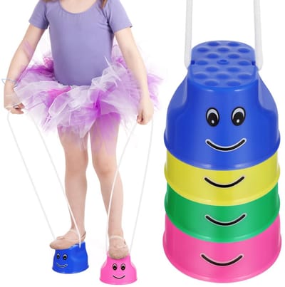 Dailygoods- Potstelten Stabiel en Veilig Ontwerp - Kunststof Balanstraining - Antislip Speelgoed - Ruimtebesparend Stapelbaar - 4 Stuks - Activiteitsbevorderend - Balanceerstelten