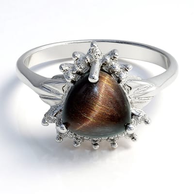 Cavill - Zilveren ring 925 Sterling - Rode tijgeroog triljant cabochon 1.6 ct - 12 witte topaas 0.204 ct - Elegante handgemaakte ring maat 17