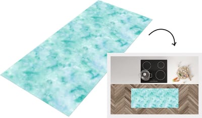 Keukenloper - Loper keuken - Waterverf - Patronen - Turquoise - Aqua - 120x50 cm - Keukenloper vinyl