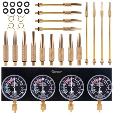 GEKO Carburateursynchronisatiekit - 26-delige set - 4 manometers - Flexibele slangen - 17 adapters