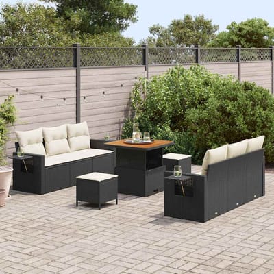 vidaXL - Tuinbank - Set - 9 - st - 6-Aantal - zitplaatsen - Zwart - en - Crème