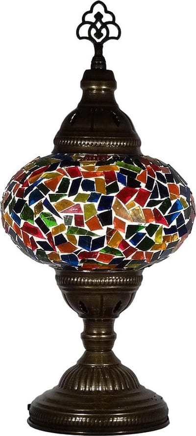 Oosterse lamp - handgemaakte mozaïek tafellamp - 36 cm - kleurrijk glas met messing beslag