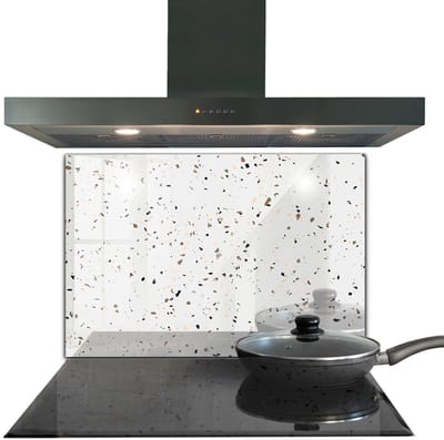Tulup Achterwand Keuken - Fijne terrazzo Glazen Keuken Achterwand - 80 x 60 cm - Wit - Abstract Spatscherm Keuken Glas - Kookplaatachterwanden - Kookplaat achterwand