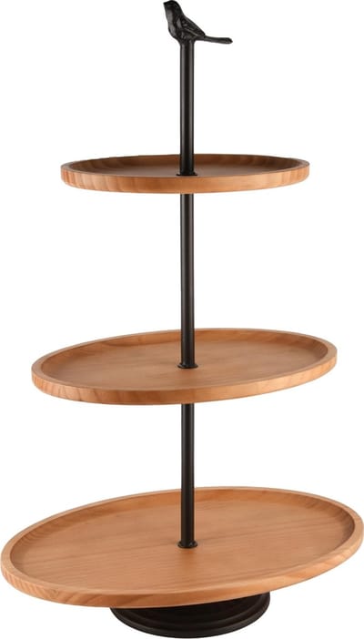 Dekoratief | Pi?ce-mont?e m/vogel, naturel/zwart, hout/metaal, 40x26x64cm | A245153