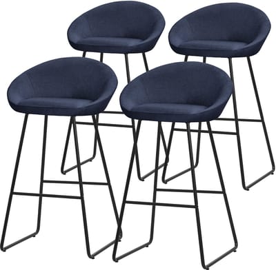 Barkruk set van 4 donkerblauw 56x94x50 cm met rugleuning en voetensteun tot 120 kg ML-Design