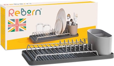 Gerecycled afdruiprek - Compact en Roestvrij Staal - Geschikt voor 6 Borden - Afneembare Bestekmand - Duurzaam Keukenaccessoire