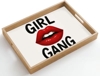 Dienblad hout 50x35 cm - Schootdienblad - Lip - Girl - Rood - Letters - Borrelplank rechthoek - Plateau dienbladen