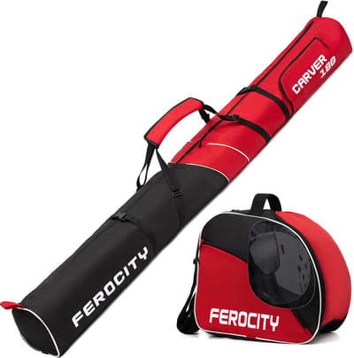 FEROCITY - Ski- en skischoenhoes - voor één paar ski's - Bescherming voor winteruitrusting - Rood / Zwart