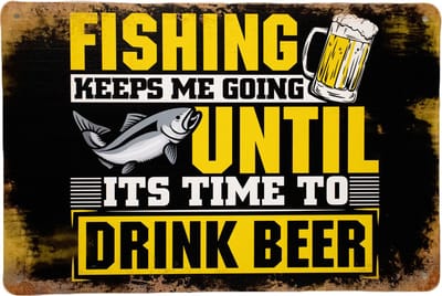 Wandbord - Fishing keeps me going - Metalen wandbord - Mancave - Mancave decoratie - Vissen - Metalen borden - Metal sign - Bar decoratie - Tekst bord - Wandborden – Bar - Wand Decoratie - Metalen