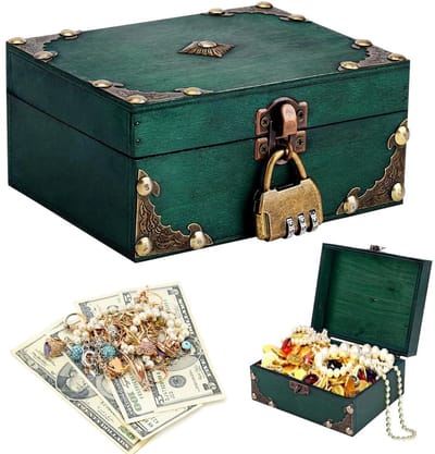 Dailygoody - Vintage Houten Schatkist met Slot - Kleine Opslagdoos voor Sieraden en Decoratie