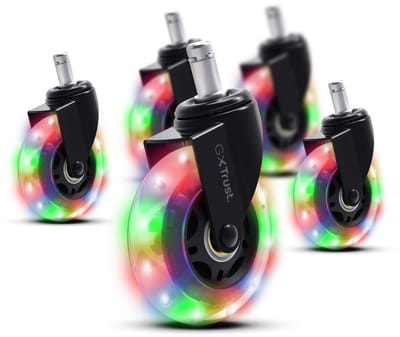 Trust GXT 701 Gel stoelwielen voor bureaustoelen - Soepel en stil rollende gel stoelwielen - Met Ledverlichting - 11mm / 75mm - Set van 5 - Meerkleurig