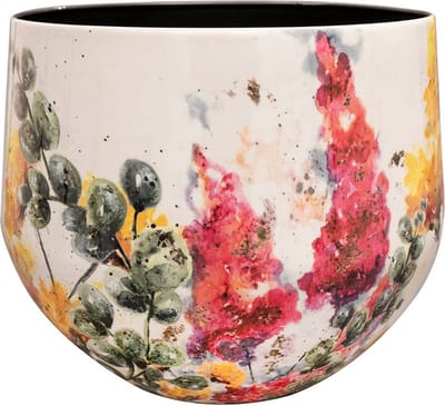 TS Collection - Bloempot Designed by Lammie - Floral white - 24x21 - Metaal & Epoxy - Exclusieve woonitems voor binnen - Handgemaakt - Unieke print - Designed by Lammie