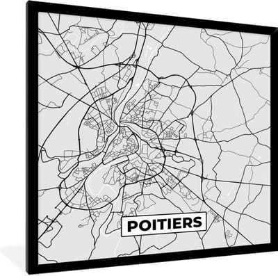 Fotolijst incl. Poster - Stadskaart - Frankrijk - Kaart - Poitiers - Plattegrond - 40x40 cm - Posterlijst