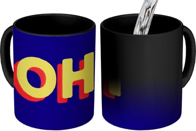 Magische Mok - Foto op Warmte Mokken - Koffiemok - Blauw - Geel - OH - Schaduw - Magic Mok - Beker - 350 ML - Theemok - Mok met Tekst