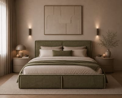 Gestoffeerd Bed 04 met Opbergruimte en Hoofdbord 160x200 cm - Olijfgroen (Poso 46)