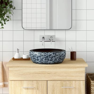 vidaXL - Opzetwasbak - rond - Φ41x14 - cm - keramiek - zwart - en - blauw