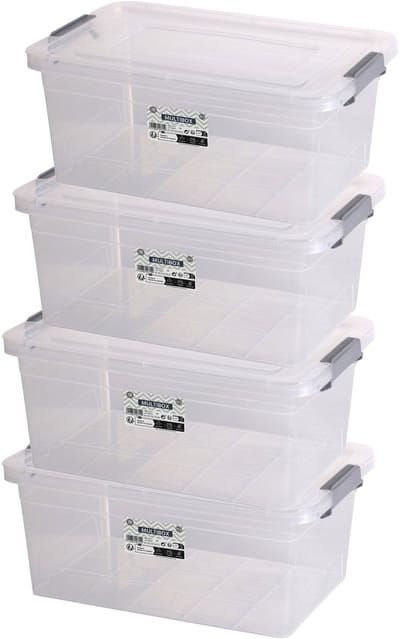 Urban Living Opberg box - 4x - 15 liter - 42 x 28 x 42cm - deksel en clips - waterdicht - tuin/schuur/kast