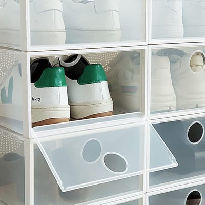 Candala Schoenendozen, 2 stuks, stapelbaar, schoenopslag, 33,5 x 23 x 13 cm, transparante schoenenorganizer, opbergdozen, schoenen voor schoenen, hoge hakken, sneakers