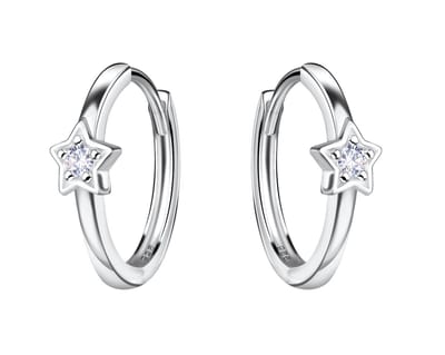 Joy|S - Zilveren oorringen - 14 mm/ 1.5 mm - ster met zirkonia - klap scharnier sluiting - oorbellen