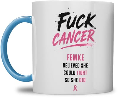 MOK | FUCK CANCER | ROZE BLOEM DESIGN | GEPERSONALISEERD MET NAAM | BLAUW