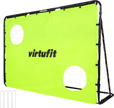 VirtuFit Voetbaldoel - Voetbal Goal - 215 x 150 cm - Groen - Incl. grondankers - Doelwand met 2 schietgaten - Voetbaldoel met gatendoek - Snelle montage