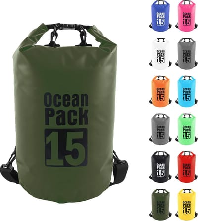 SnelShoppen - Dry Bag 15L Sage Green Waterproof Bag - Waterdichte Tas voor Paddle Boarding, Kamperen, Reizen - Duurzaam Ripstop Tarpaulin - Outdoor Ge