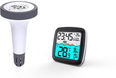 Draadloze Zwembadthermometer - Zwembadsensor Basisstation - Watersport Metingen - Dubbele Temperatuur Weergave - 9x9x2.8 cm - Wit