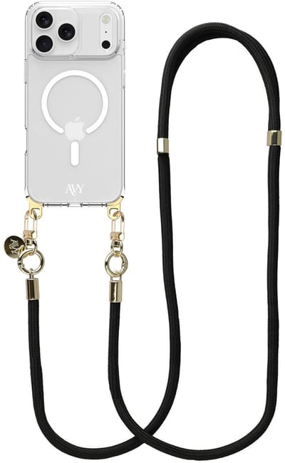 AVY Hoesje geschikt voor Apple iPhone 17 Pro Max | Compatibel met MagSafe | Clear Case met Telefoonkoord 130CM | Crossbody Tressé Black