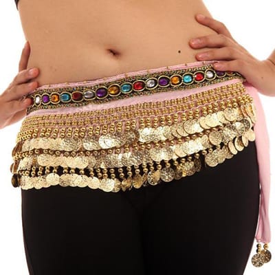 Ceinture de danse du ventre pour femmes, ceinture de pièce de monnaie, Costume de danse Tribal en velours, écharpe de hanche One Size rose
