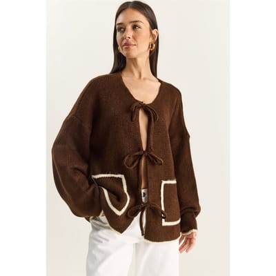 Oversized Gebreide Cardigan met Striksluiting